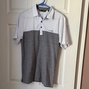 Travis Mathew Men's White and Gray Polo Shirt Size Small